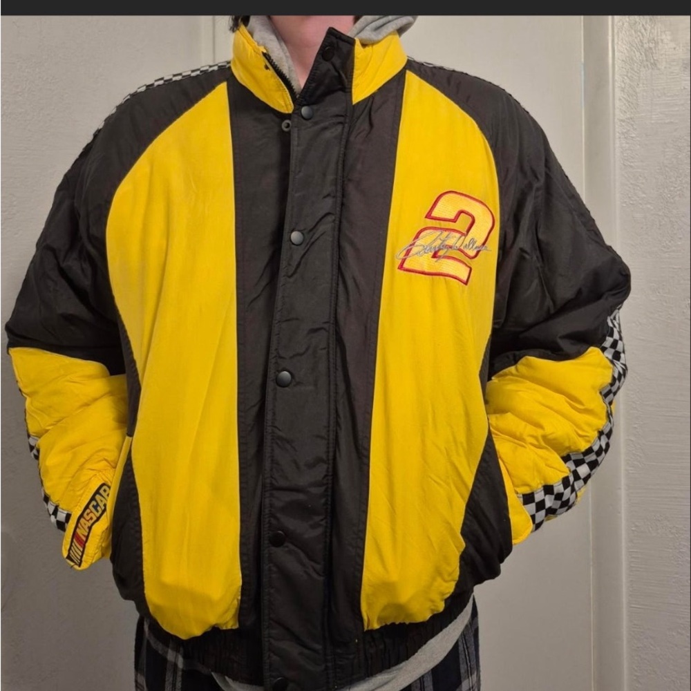 VTG Rusty Wallace #2 Men's Miller Genuine Draft Yellow Zip Racing Jacket